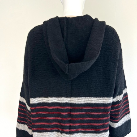 JOIE Gabrina Black Red Hooded Wool Yak Striped Fringe Western Open Cardigan Sz M - Picture 10 of 16